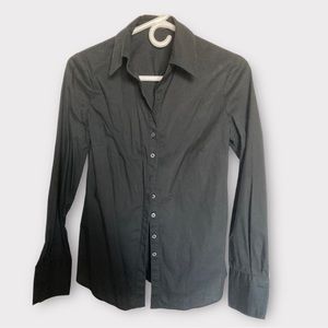Tahari Button Down Shirt, Blouse, Black, Cotton, Elasthane